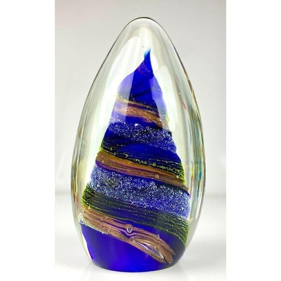 Dynasty Gallery Heirloom Collectibles Glass Egg Paperweight Cobalt Blue Green CD - Picture 1 of 6